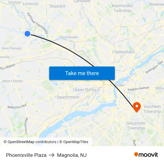 Phoenixville Plaza to Magnolia, NJ map