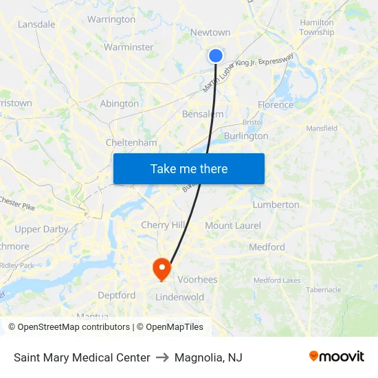 Saint Mary Medical Center to Magnolia, NJ map