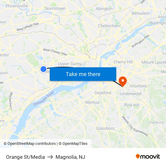 Orange St/Media to Magnolia, NJ map