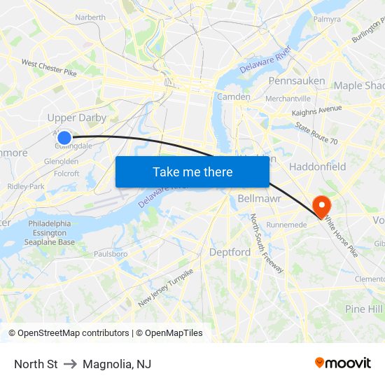 North St to Magnolia, NJ map