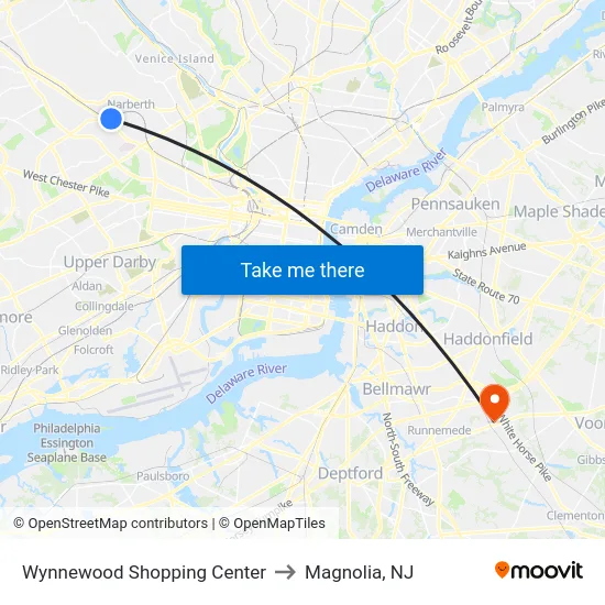 Wynnewood Shopping Center to Magnolia, NJ map