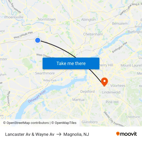 Lancaster Av & Wayne Av to Magnolia, NJ map