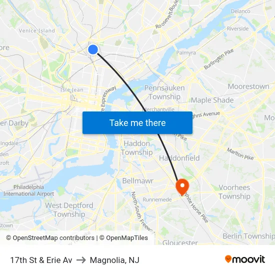 17th St & Erie Av to Magnolia, NJ map
