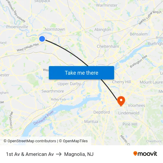 1st Av & American Av to Magnolia, NJ map