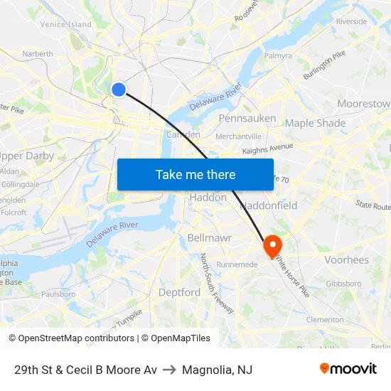 29th St & Cecil B Moore Av to Magnolia, NJ map