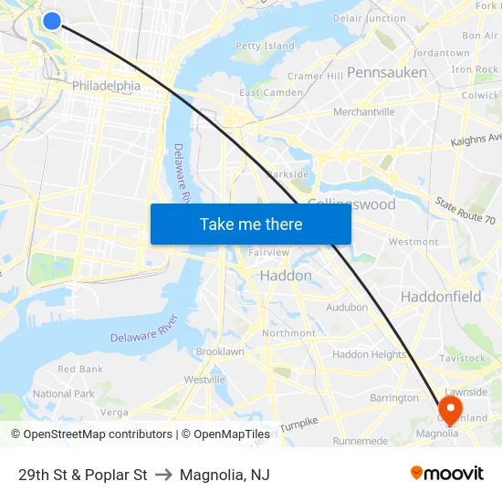 29th St & Poplar St to Magnolia, NJ map