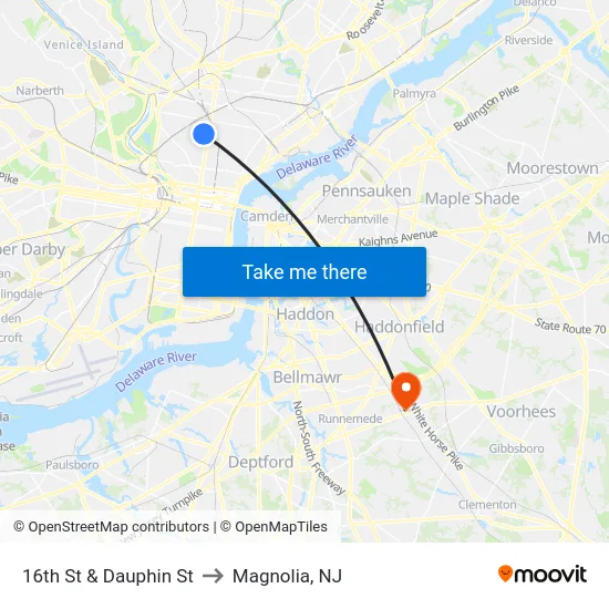 16th St & Dauphin St to Magnolia, NJ map