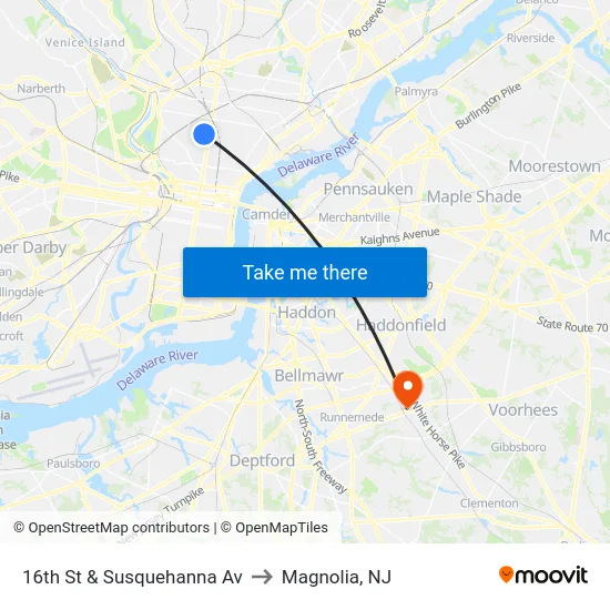 16th St & Susquehanna Av to Magnolia, NJ map