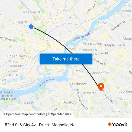 52nd St & City Av - Fs to Magnolia, NJ map