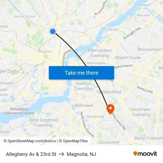 Allegheny Av & 23rd St to Magnolia, NJ map