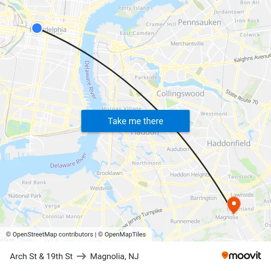 Arch St & 19th St to Magnolia, NJ map