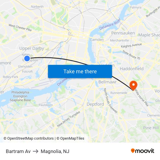 Bartram Av to Magnolia, NJ map