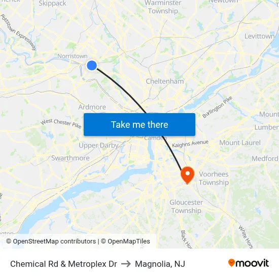 Chemical Rd & Metroplex Dr to Magnolia, NJ map