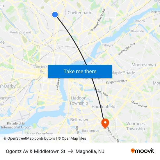 Ogontz Av & Middletown St to Magnolia, NJ map