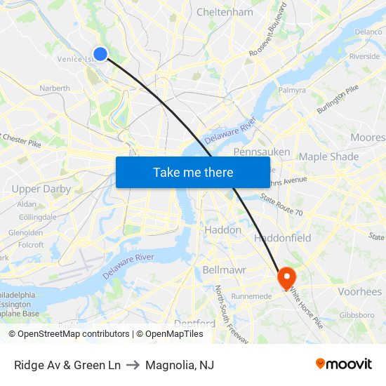 Ridge Av & Green Ln to Magnolia, NJ map