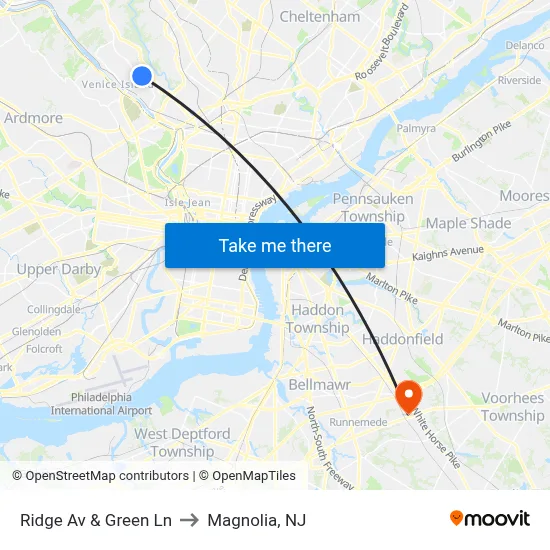 Ridge Av & Green Ln to Magnolia, NJ map