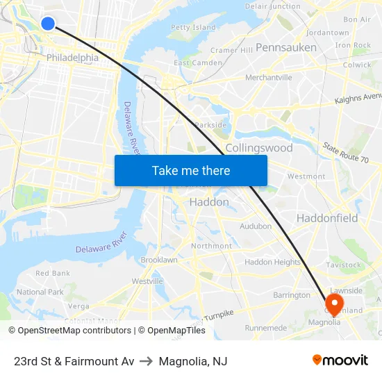 23rd St & Fairmount Av to Magnolia, NJ map