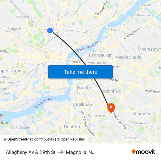 Allegheny Av & 29th St to Magnolia, NJ map