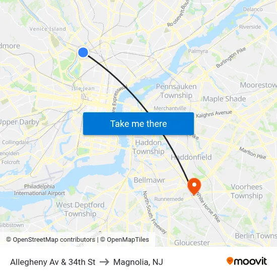 Allegheny Av & 34th St to Magnolia, NJ map