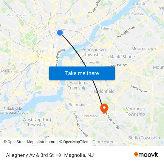 Allegheny Av & 3rd St to Magnolia, NJ map