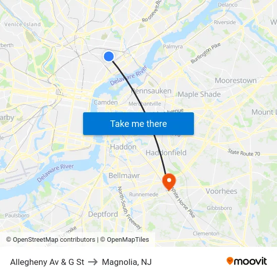 Allegheny Av & G St to Magnolia, NJ map