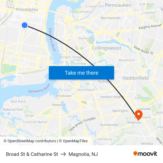 Broad St & Catharine St to Magnolia, NJ map