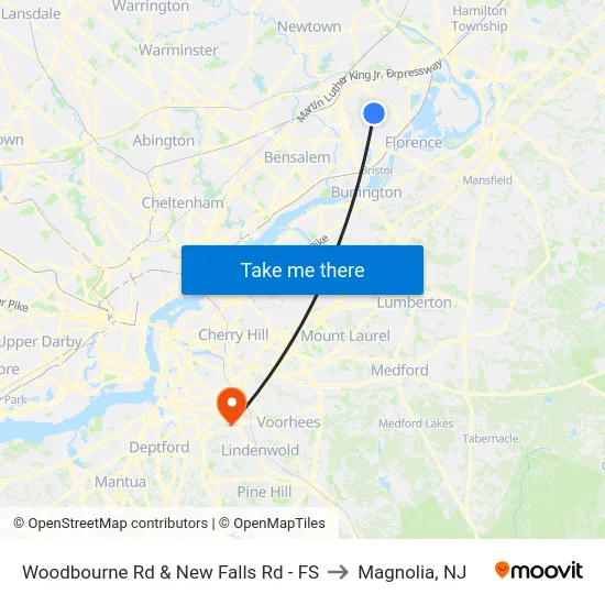 Woodbourne Rd & New Falls Rd - FS to Magnolia, NJ map
