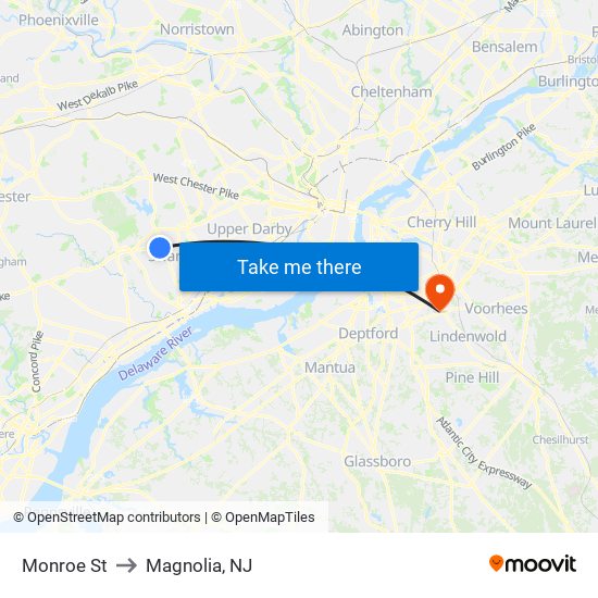 Monroe St to Magnolia, NJ map