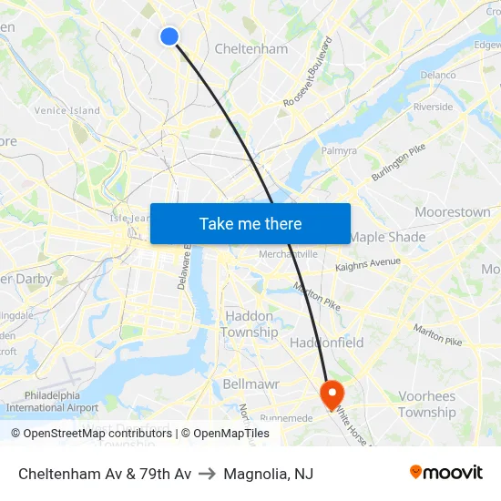 Cheltenham Av & 79th Av to Magnolia, NJ map