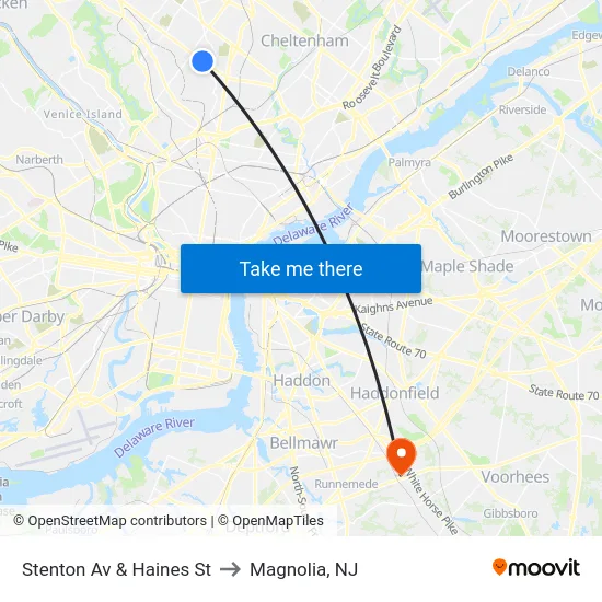 Stenton Av & Haines St to Magnolia, NJ map