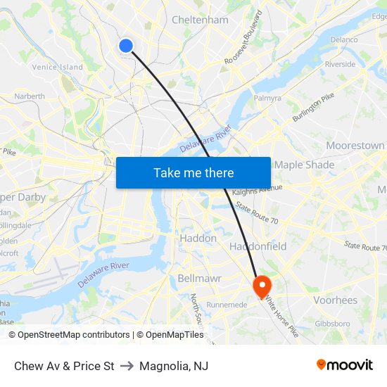 Chew Av & Price St to Magnolia, NJ map