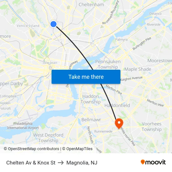 Chelten Av & Knox St to Magnolia, NJ map