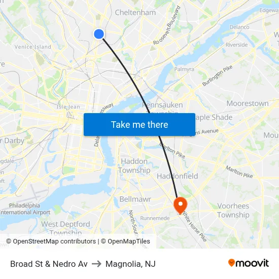 Broad St & Nedro Av to Magnolia, NJ map