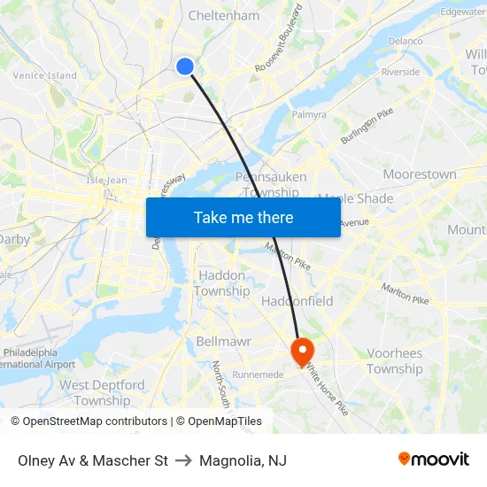 Olney Av & Mascher St to Magnolia, NJ map
