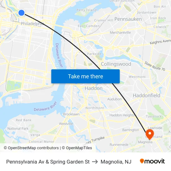 Pennsylvania Av & Spring Garden St to Magnolia, NJ map
