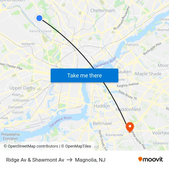 Ridge Av & Shawmont Av to Magnolia, NJ map