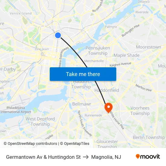 Germantown Av & Huntingdon St to Magnolia, NJ map