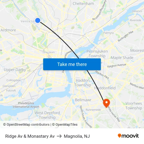 Ridge Av & Monastary Av to Magnolia, NJ map
