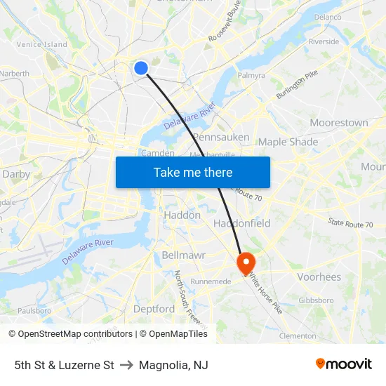 5th St & Luzerne St to Magnolia, NJ map