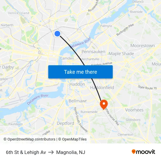 6th St & Lehigh Av to Magnolia, NJ map
