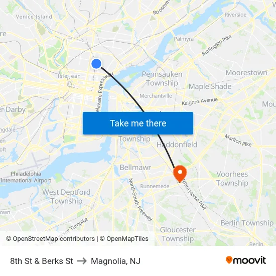 8th St & Berks St to Magnolia, NJ map
