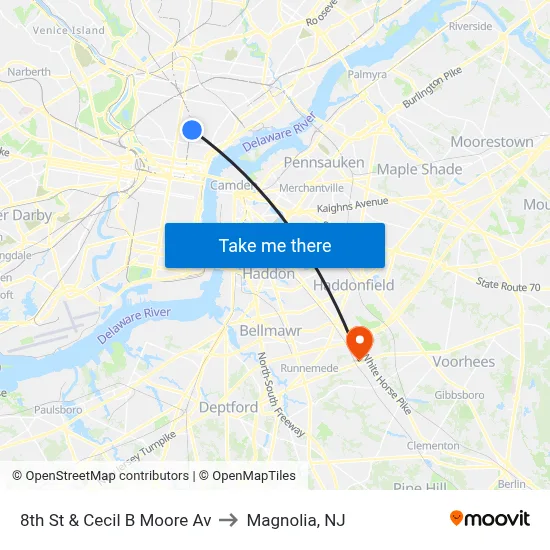 8th St & Cecil B Moore Av to Magnolia, NJ map