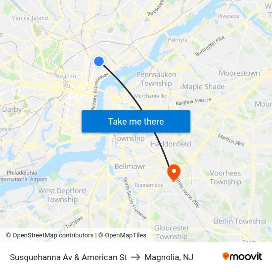 Susquehanna Av & American St to Magnolia, NJ map