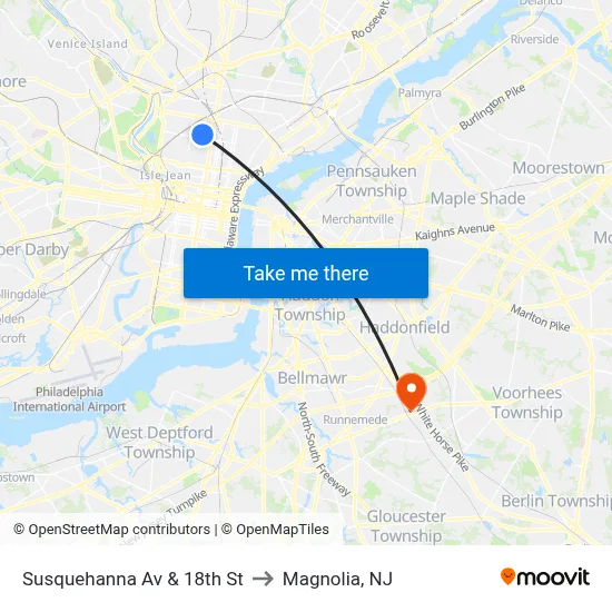 Susquehanna Av & 18th St to Magnolia, NJ map
