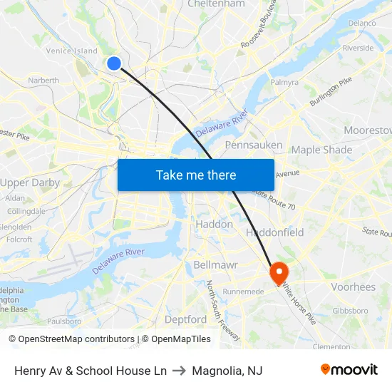 Henry Av & School House Ln to Magnolia, NJ map