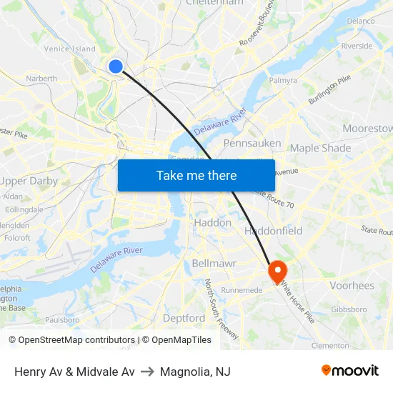 Henry Av & Midvale Av to Magnolia, NJ map