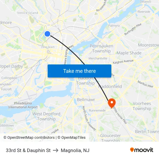 33rd St & Dauphin St to Magnolia, NJ map