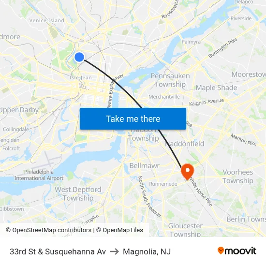 33rd St & Susquehanna Av to Magnolia, NJ map