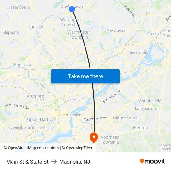 Main St & State St to Magnolia, NJ map