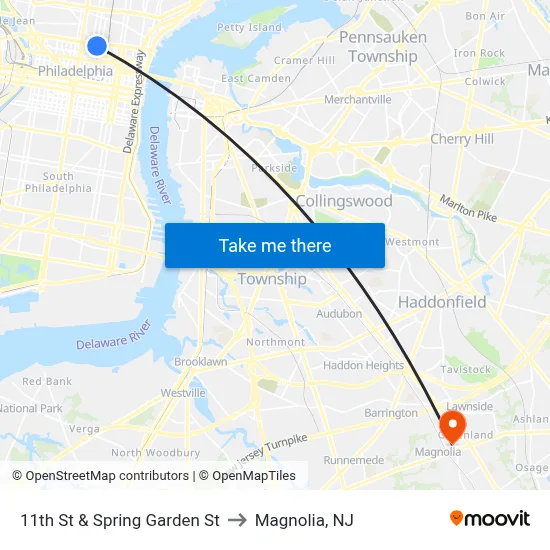 11th St & Spring Garden St to Magnolia, NJ map